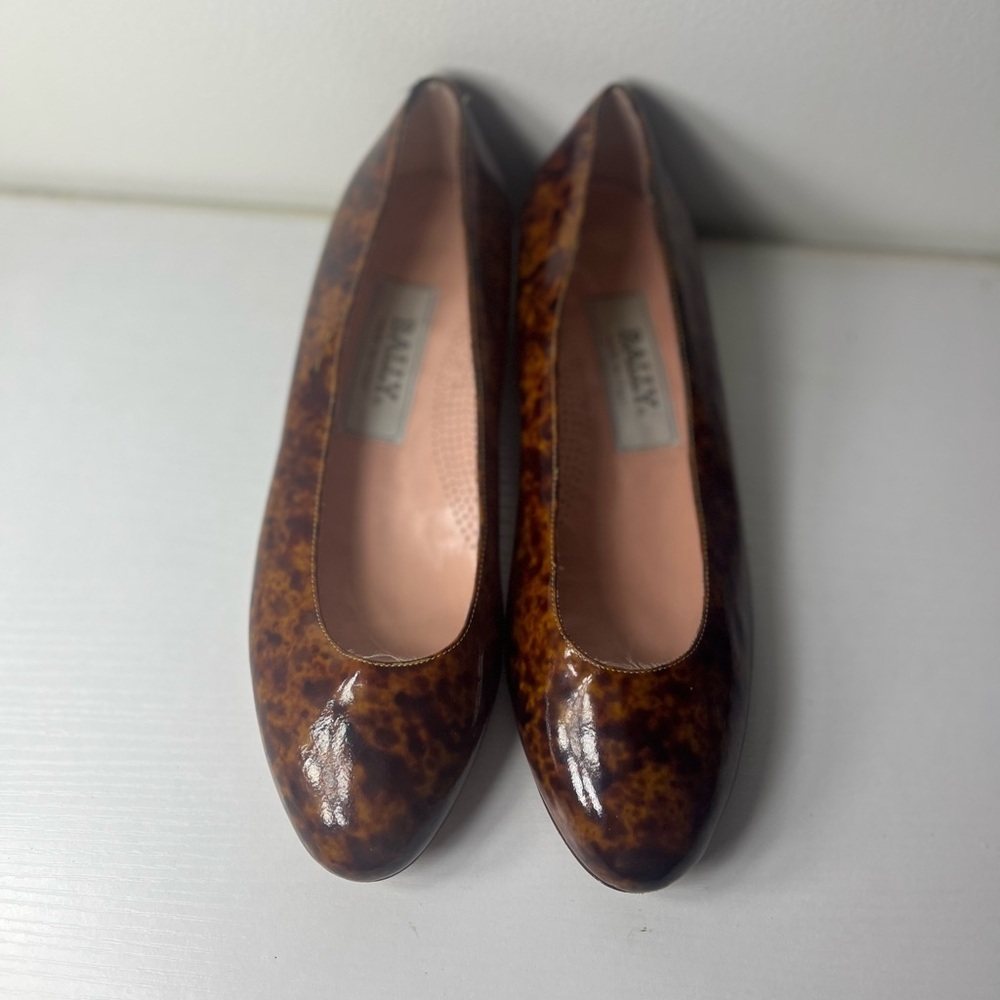 Bally Italy Tortoise Shell Patent Leather Ballet Flats Classic Luxury 6 1/2